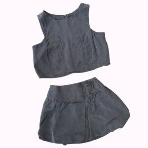 Zara Girls 11-12 Bubble Skirt Crop Top Set Brown Woven Flax